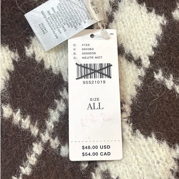 Anthropologie Cozy Argyle Beanie, White & Brown New With Tags - Picture 4 of 5